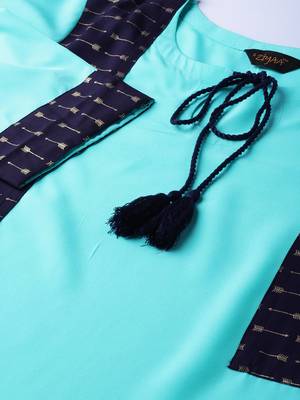 Women's Sky Blue Color Solid Straight Crepe Kurta Palazzo Set 5