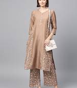 Women's Mashroom Khadi Print Straight Polysilk Kurta