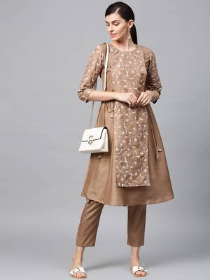 Women's Mashroom khadi print Flared Polysilk Kurta 1