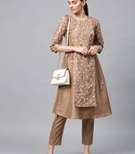 Women's Mashroom khadi print Flared Polysilk Kurta