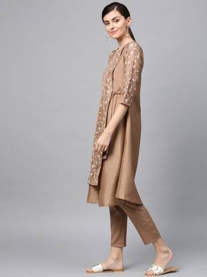 Women's Mashroom khadi print Flared Polysilk Kurta 4