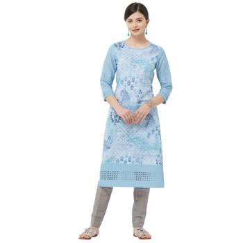 Sky-blue embroidered polyester kurtas-and-kurtis 1
