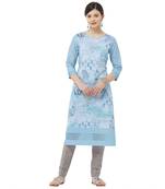 Sky-blue embroidered polyester kurtas-and-kurtis