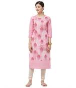 Pink embroidered polyester kurtas-and-kurtis