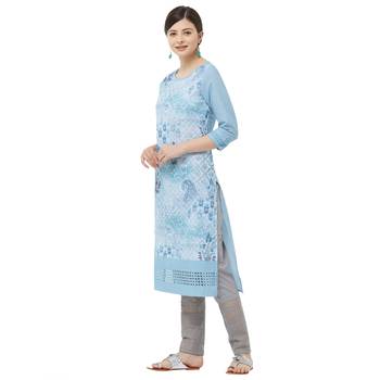 Sky-blue embroidered polyester kurtas-and-kurtis 2