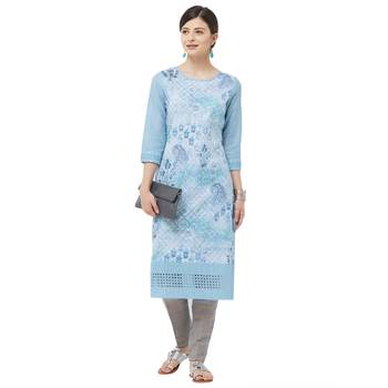 Sky-blue embroidered polyester kurtas-and-kurtis 4