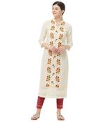 Beige embroidered polyester kurtas-and-kurtis