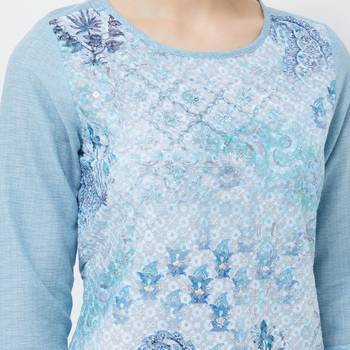 Sky-blue embroidered polyester kurtas-and-kurtis 5