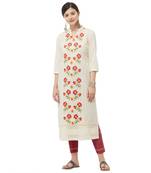 Beige embroidered polyester kurtas-and-kurtis