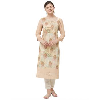 Beige embroidered polyester kurtas-and-kurtis 4
