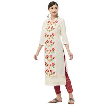 Beige embroidered polyester kurtas-and-kurtis 2