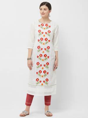 Cream embroidered polyester kurtas-and-kurtis 1