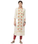 Beige embroidered polyester kurtas-and-kurtis