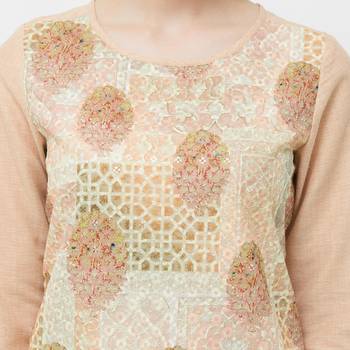 Beige embroidered polyester kurtas-and-kurtis 5