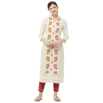Beige embroidered polyester kurtas-and-kurtis 4