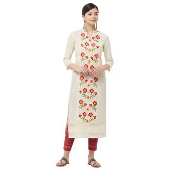 Beige embroidered polyester kurtas-and-kurtis 4
