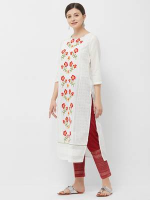 Cream embroidered polyester kurtas-and-kurtis 2