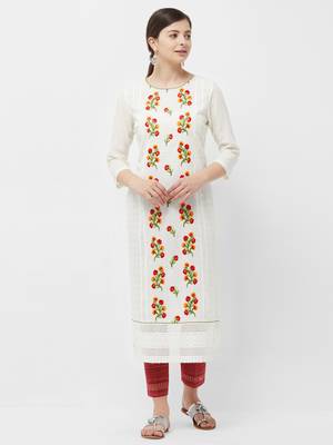 Cream embroidered polyester kurtas-and-kurtis 1