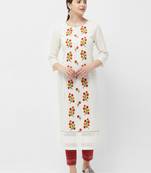 Cream embroidered polyester kurtas-and-kurtis