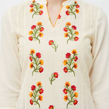 Beige embroidered polyester kurtas-and-kurtis 5