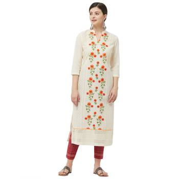Beige embroidered polyester kurtas-and-kurtis 4