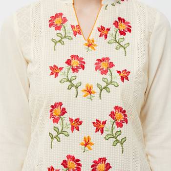 Beige embroidered polyester kurtas-and-kurtis 5