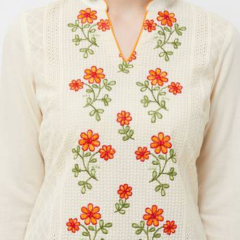 Beige embroidered polyester kurtas-and-kurtis 5