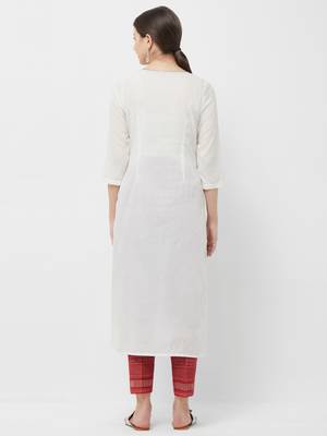 Cream embroidered polyester kurtas-and-kurtis 3