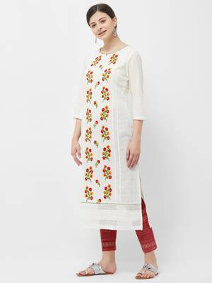 Cream embroidered polyester kurtas-and-kurtis 2