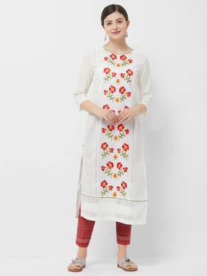 Cream embroidered polyester kurtas-and-kurtis 4