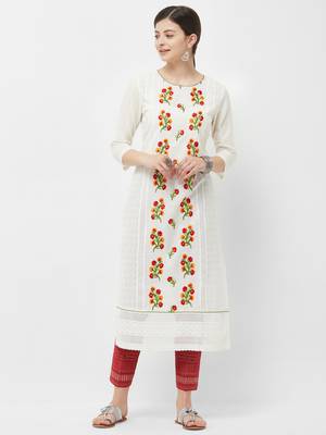 Cream embroidered polyester kurtas-and-kurtis 3