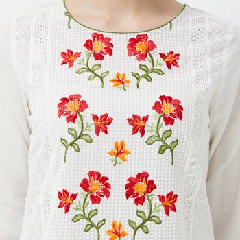 Cream embroidered polyester kurtas-and-kurtis 5