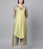 Women's Pista Green Digital Straight Polysilk Kurta