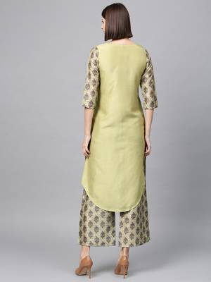 Women's Pista Green Digital Straight Polysilk Kurta 3