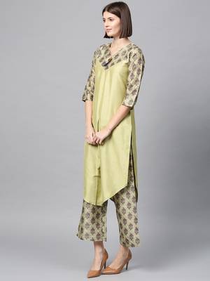 Women's Pista Green Digital Straight Polysilk Kurta 4