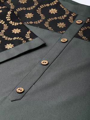 Women's Dark Grey Gold Print Straight Crepe Kurta 5