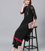 Women's Black Gold Print and Khadi Print Straight Crepe Kurta