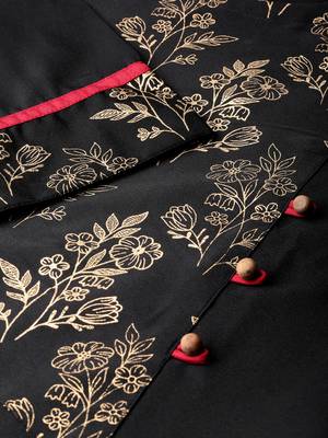 Women's Black Gold Print Straight Crepe Kurta 5