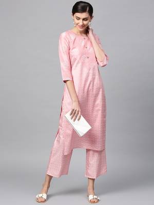 Women's Pink Khadi Print Straight Polysilk Kurta 1