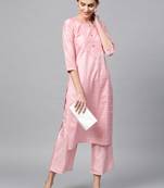 Women's Pink Khadi Print Straight Polysilk Kurta