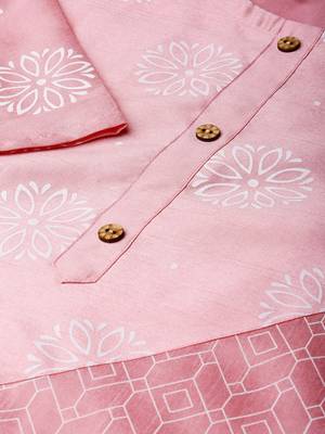 Women's Pink Khadi Print Straight Polysilk Kurta 5