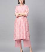 Women's Pink Khadi Print Straight Polysilk Kurta