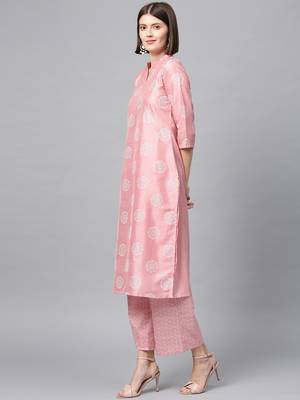Women's Pink Khadi Print Straight Polysilk Kurta 4