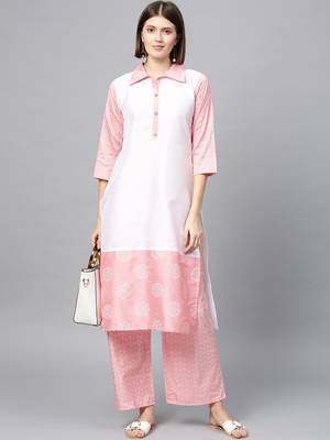 Women's Pink Khadi Print Straight Polysilk Kurta 2