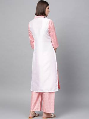 Women's Pink Khadi Print Straight Polysilk Kurta 3