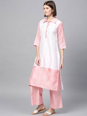 Women's Pink Khadi Print Straight Polysilk Kurta 4