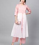 Women's Pink Khadi Print Flared Polysilk Kurta