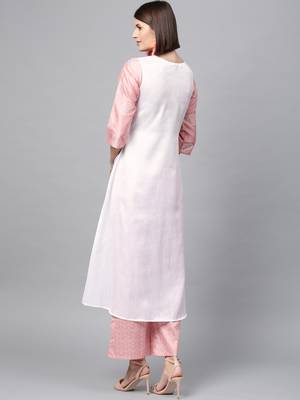 Women's Pink Khadi Print Flared Polysilk Kurta 3
