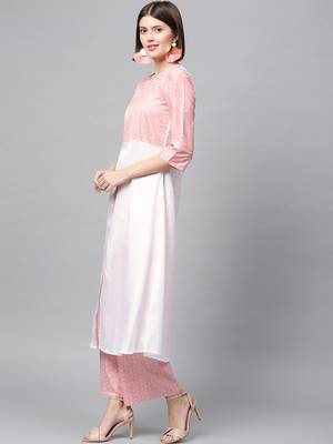 Women's Pink Khadi Print Flared Polysilk Kurta 4