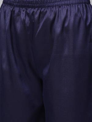 Women's Navy Blue Gold Print and Khadi Print Straight Polysilk Kurta 5